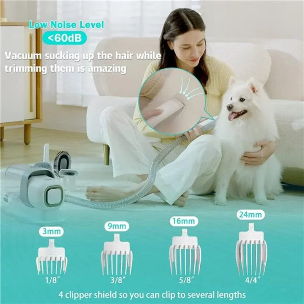 Dog Grooming Kit, Pet Grooming Clippers 2.3L Vacuum Suction (Grey & White)
